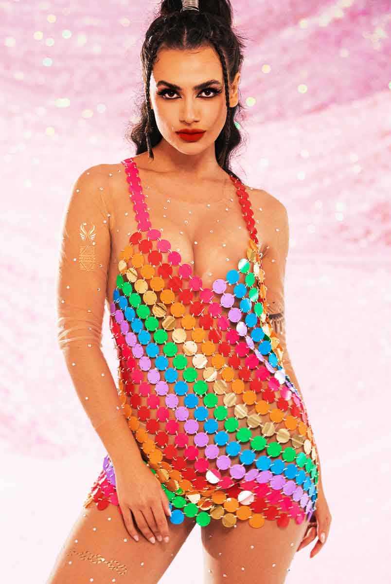 rainbow chainmail dress