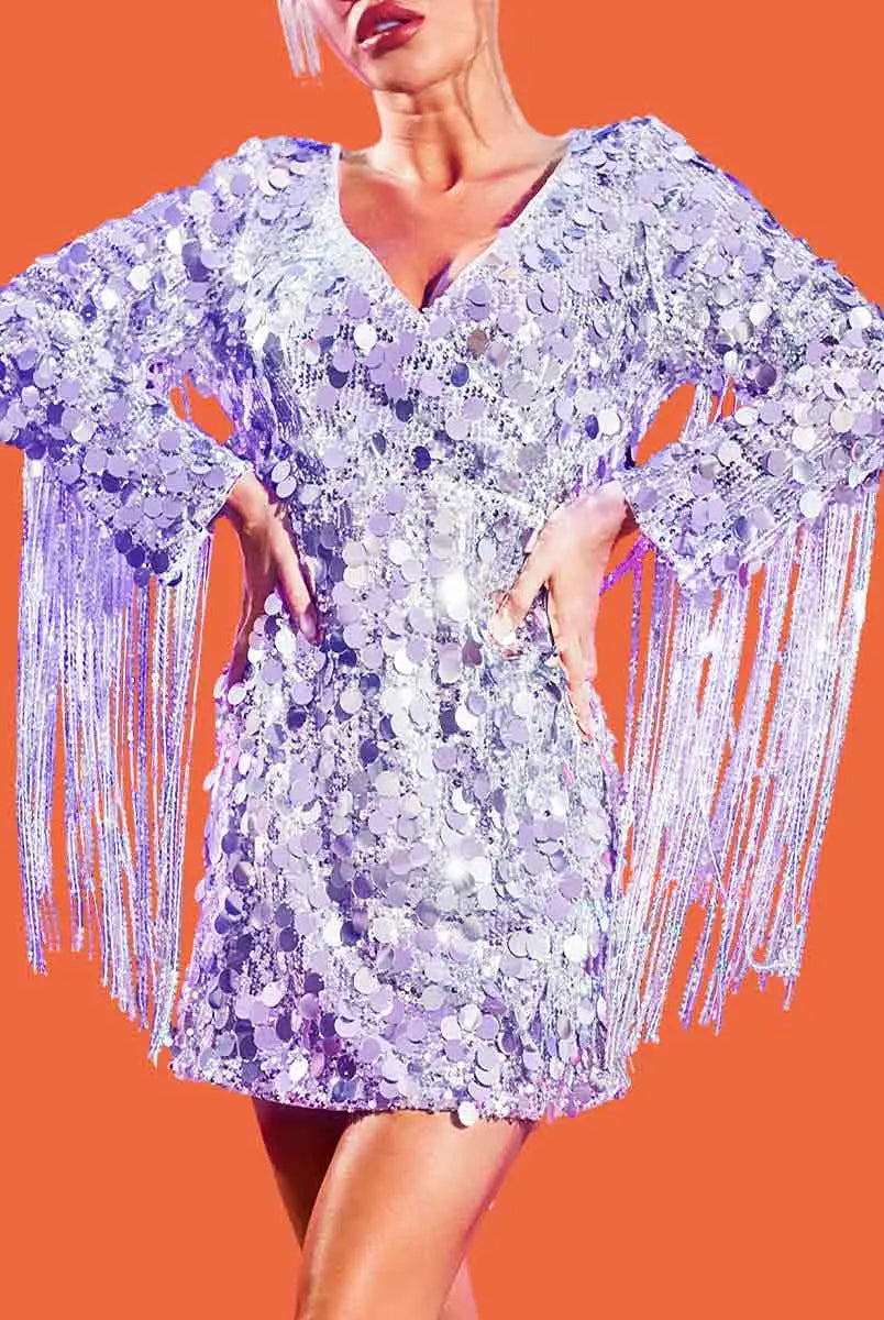 Silver Sequin Fringe Dress