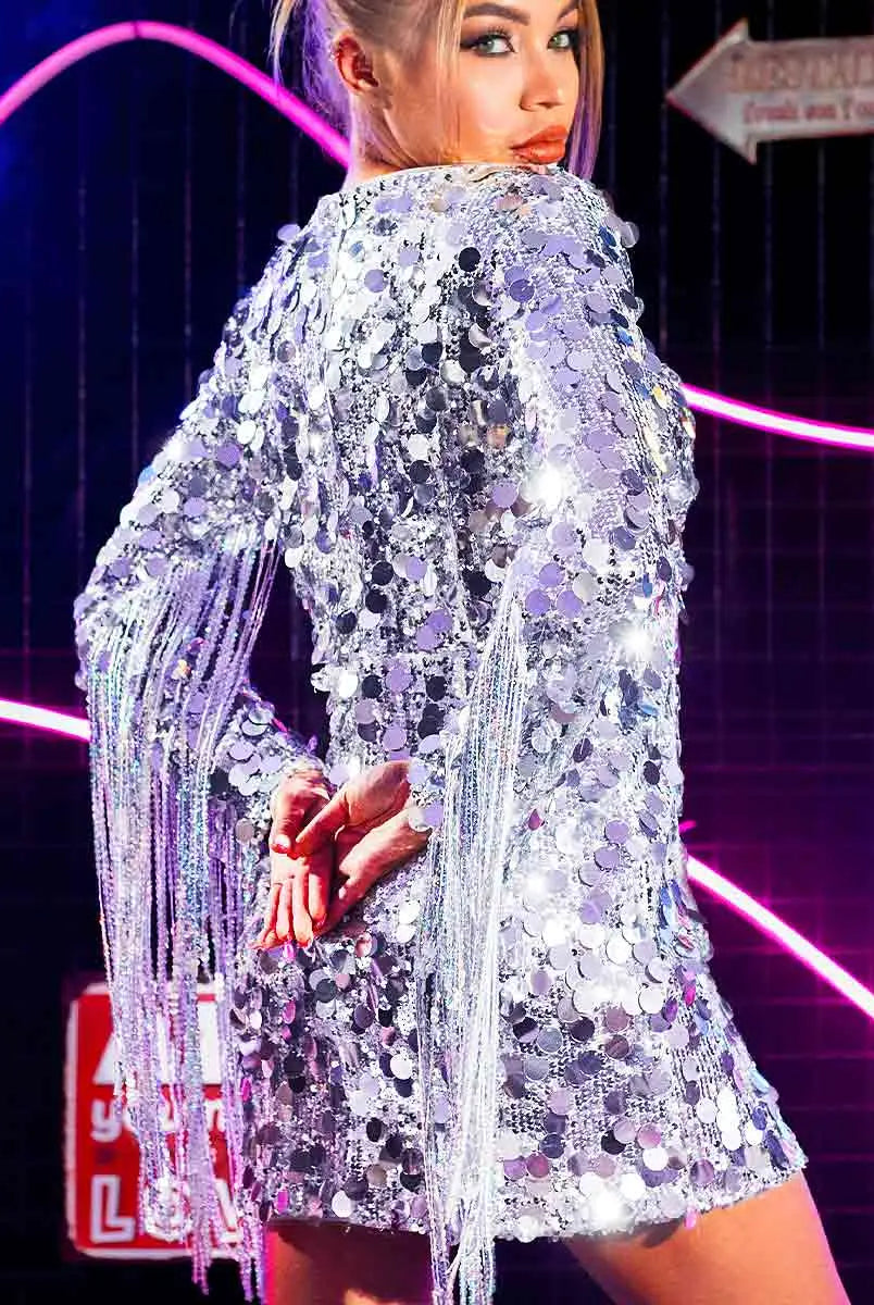 fringe silver dress
