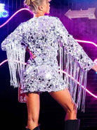 silver fringe dress with sleeves
