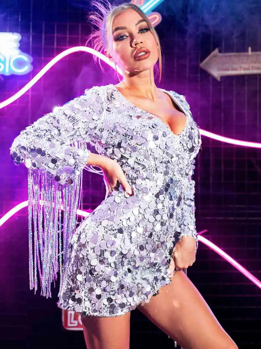silver disc dress