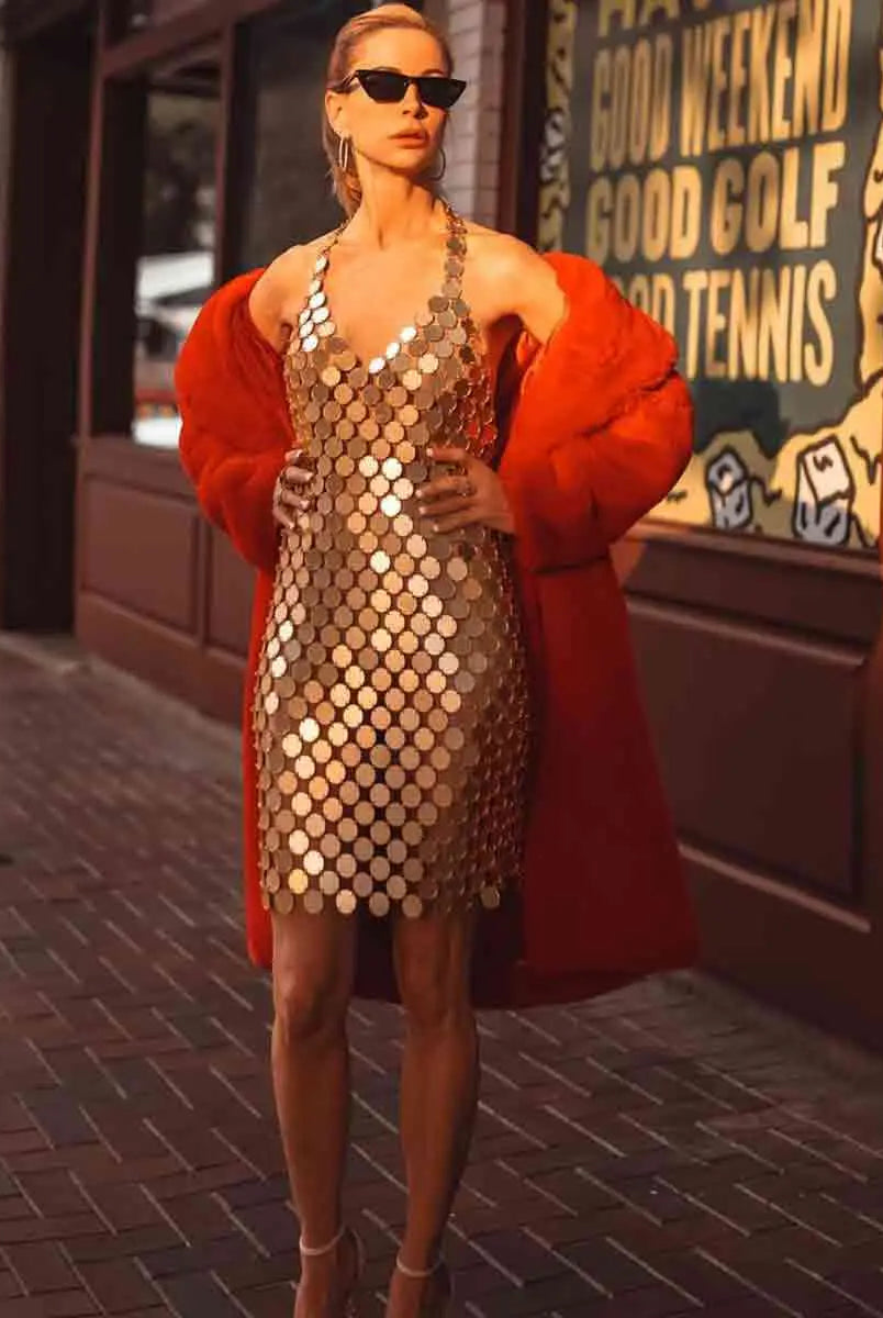 VICTRAY Gold Chainmail Dress