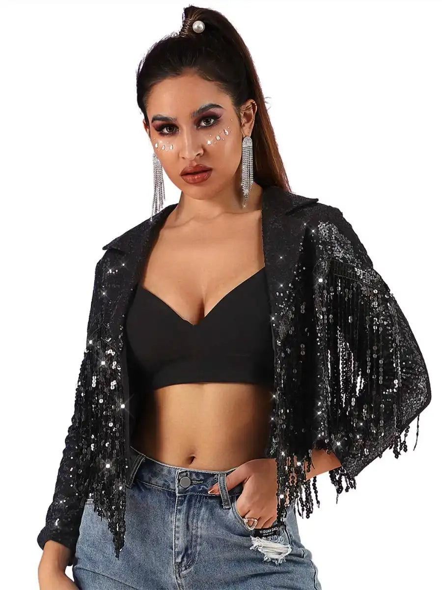 black sparkly fringe jacket