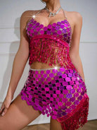Pink Sequin Disc Skirt Set