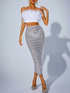 Sequin Mesh & Feather Top Set