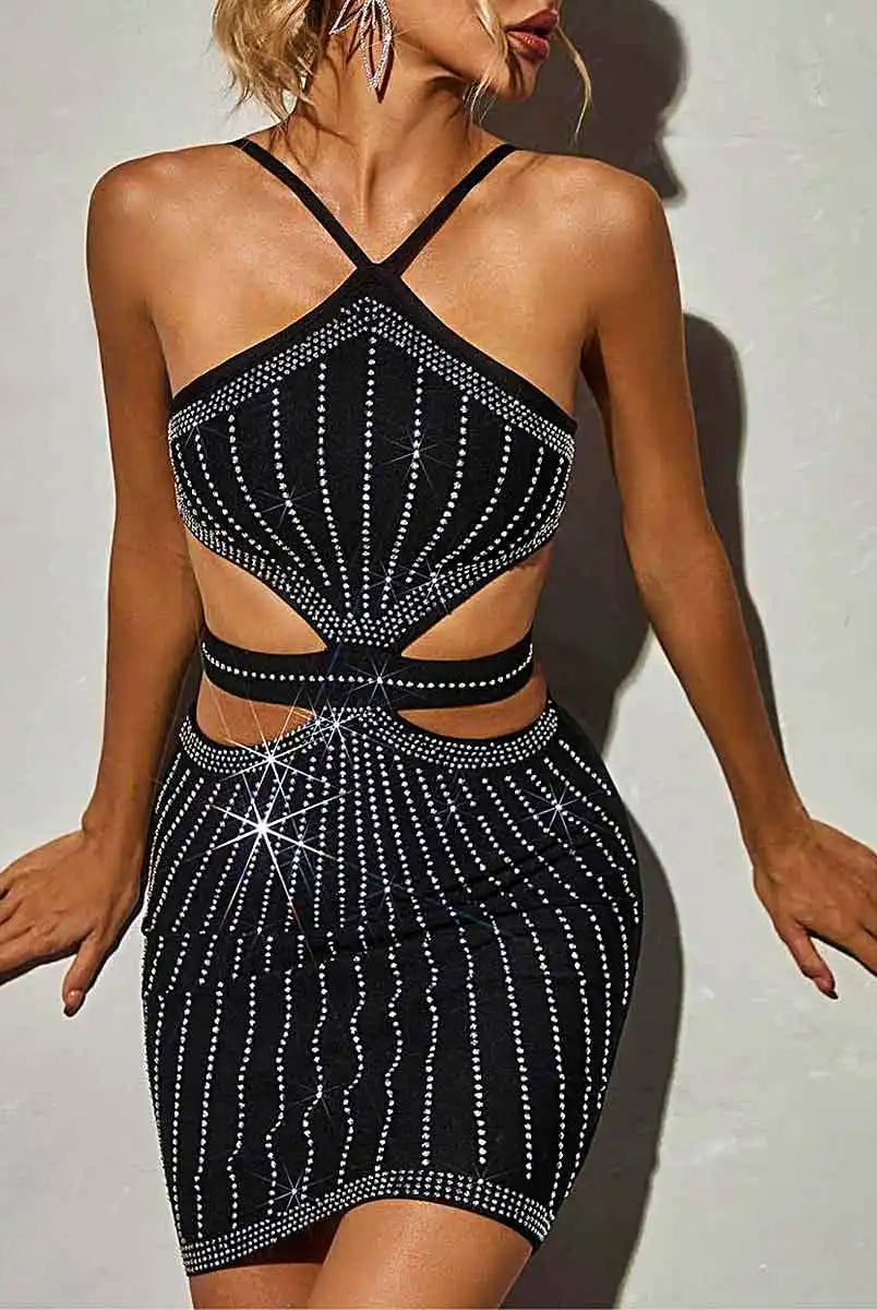 Rhinestone Cut Out Dress