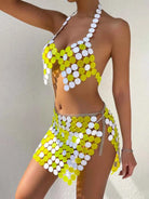 Yellow & White Sequin Skirt Set