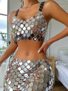 Silver Sequin Disco Skirt Set