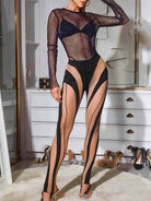 Black Mesh Rhinestone Bodysuit