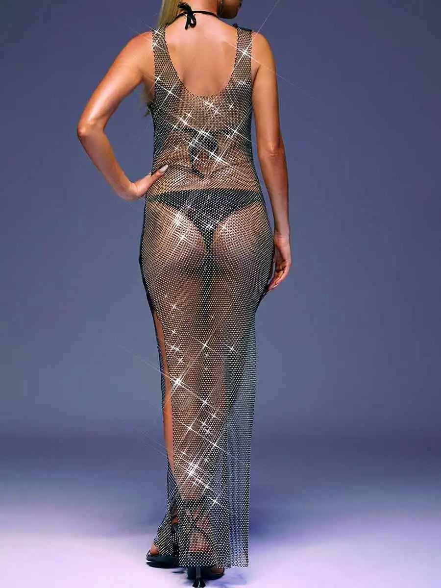 Long Rhinestone Slit Dress