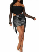 Black fringed leather skirt