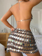 Silver Sequin 2 Piece Set - Mini Skirt + Bra Top