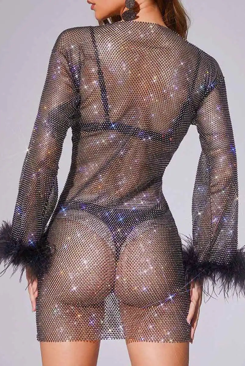 Feather & Rhinestone Mini Dress
