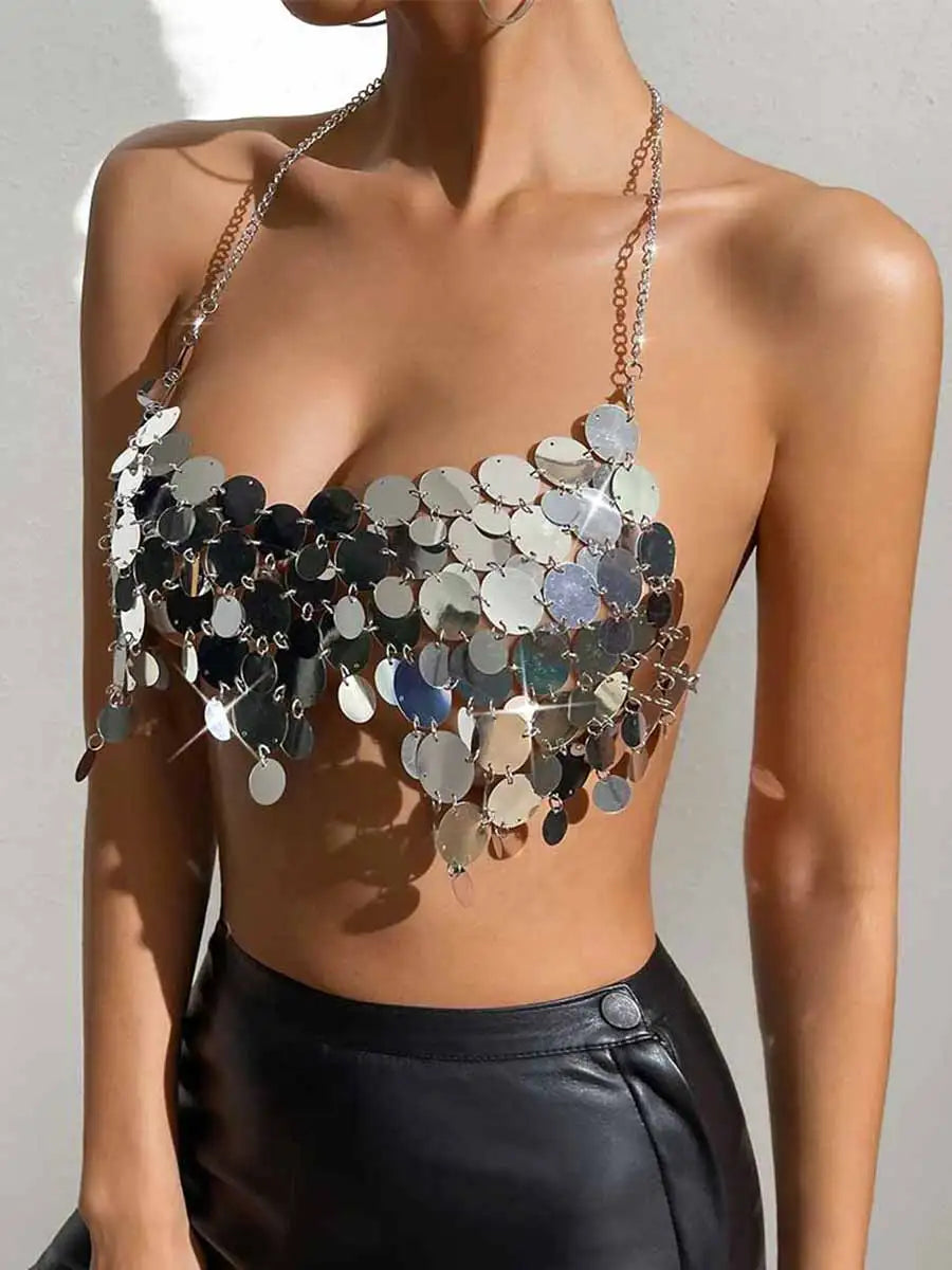 Charming Halter Neck Sequin Vest