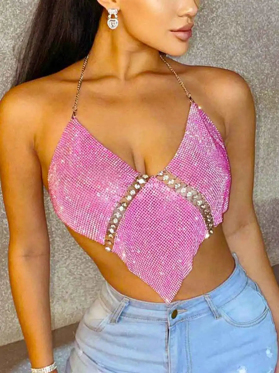 Pink Sequin Halter Bra