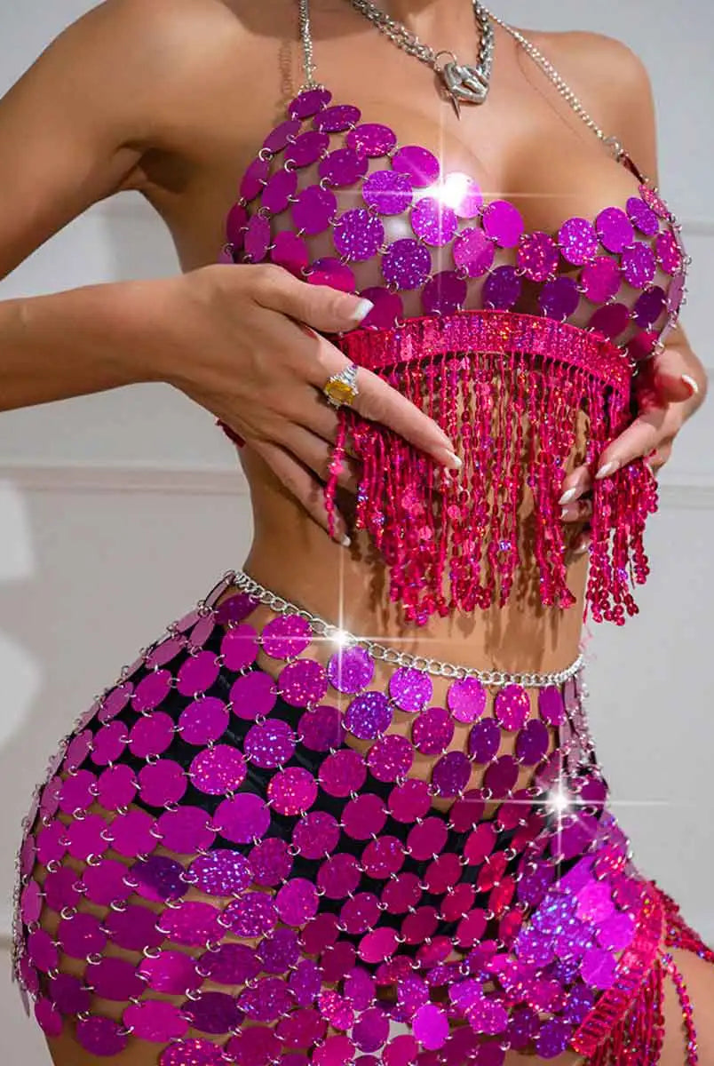 sequin disc skirt set