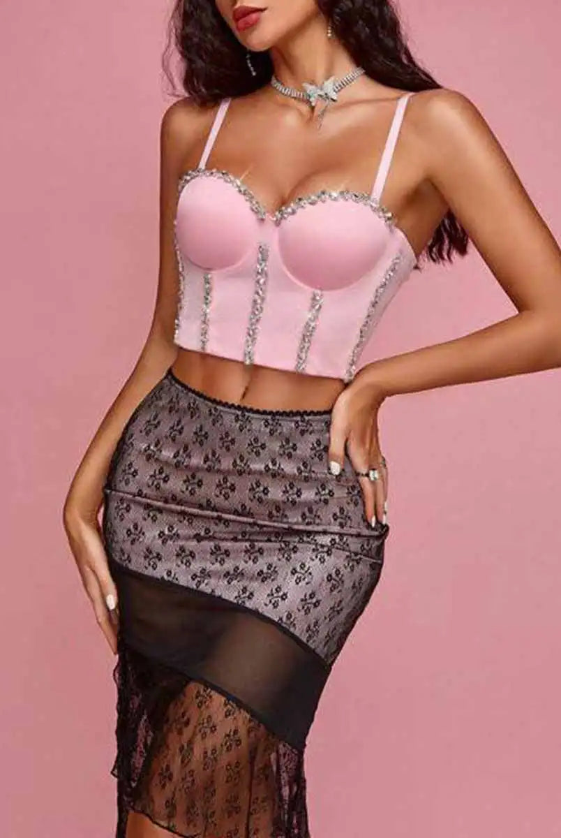 Vibrant Pink Rhinestone Bra