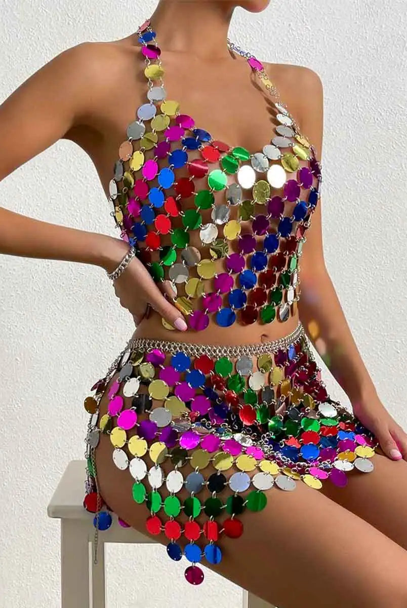 rainbow sequin bralette set