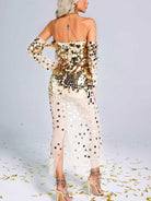 Sheer Sequin Off-Shoulder Dress