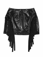 Black tassel mini leather skirt