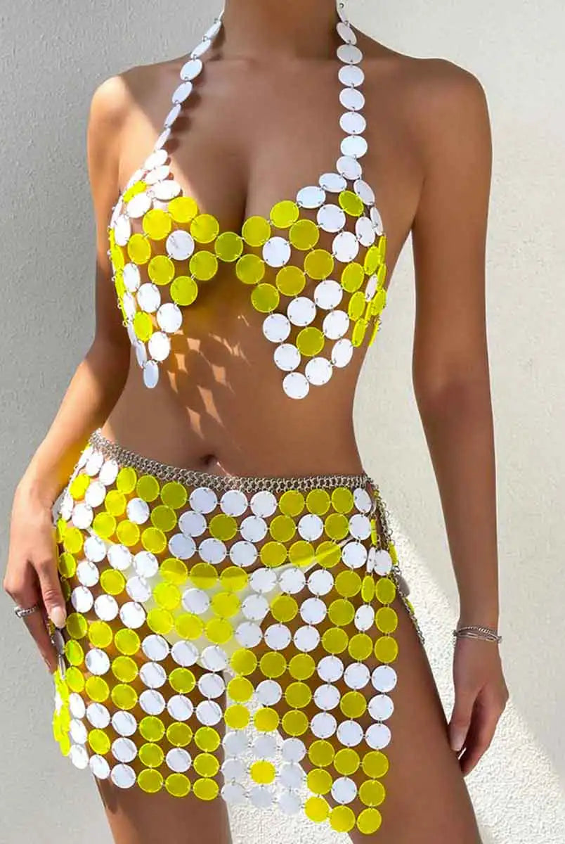 Two-Piece Yellow Sequin Set