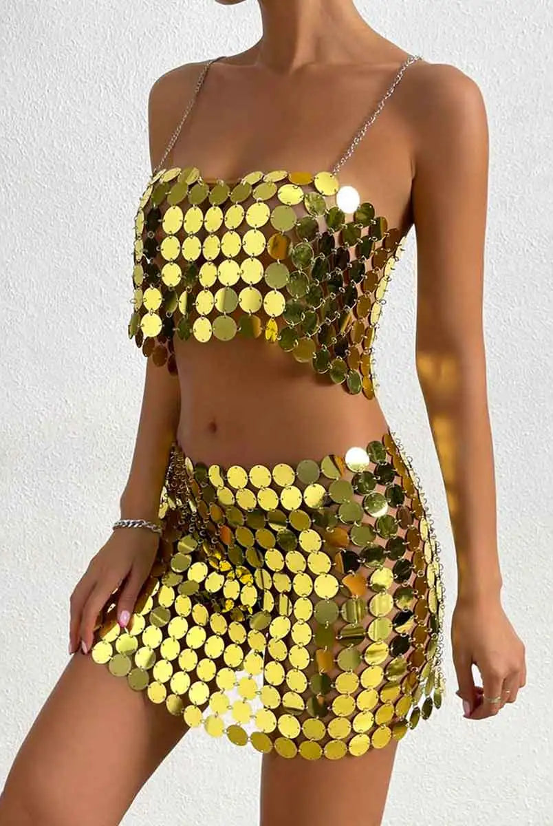 Gold Sequin Mini Skirt Set