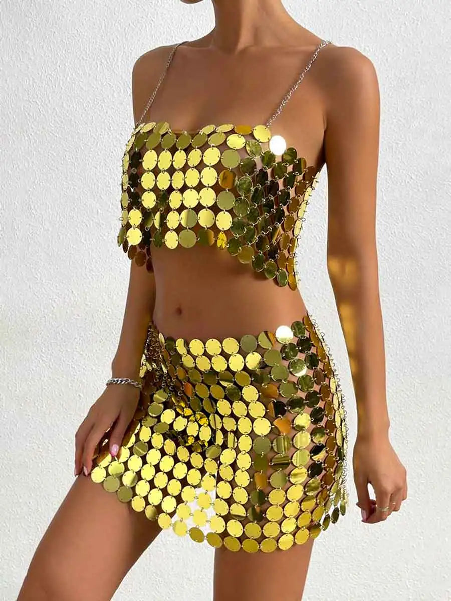 Gold Sequin Mini Skirt Set