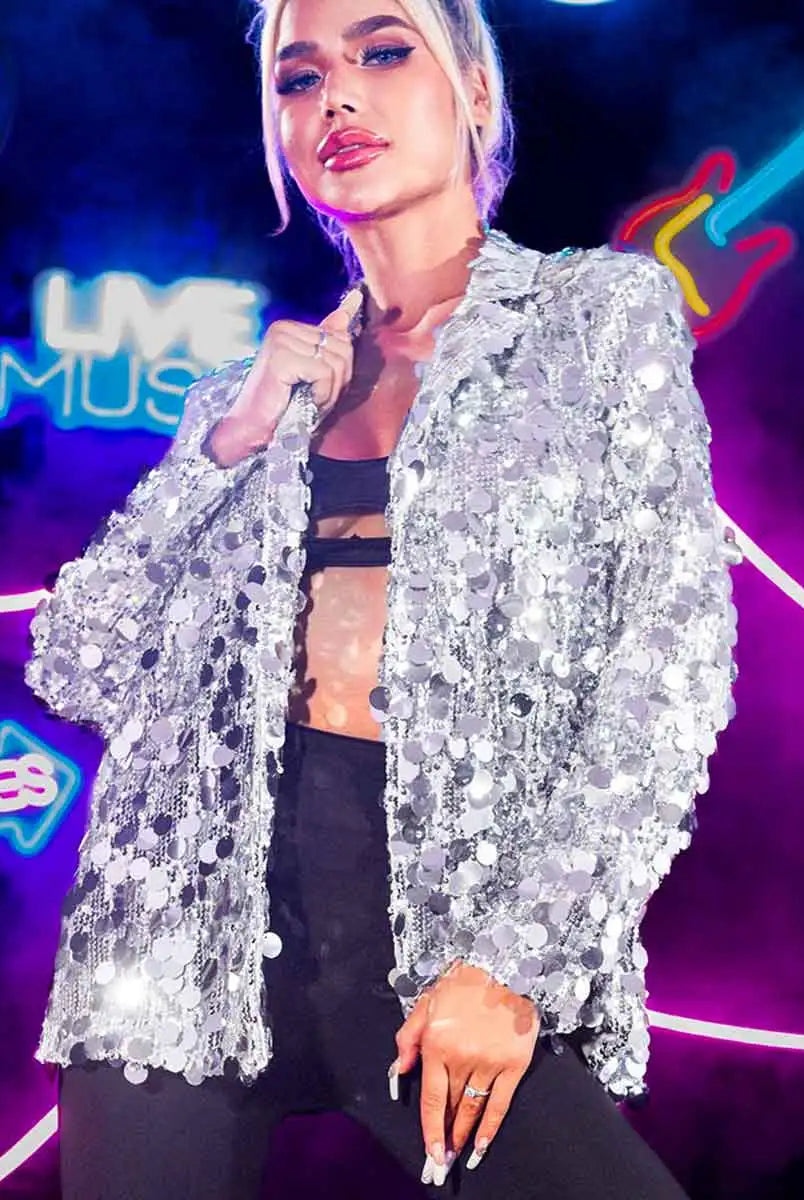 Silver Sequin Tuxedo Jacket (Women's)