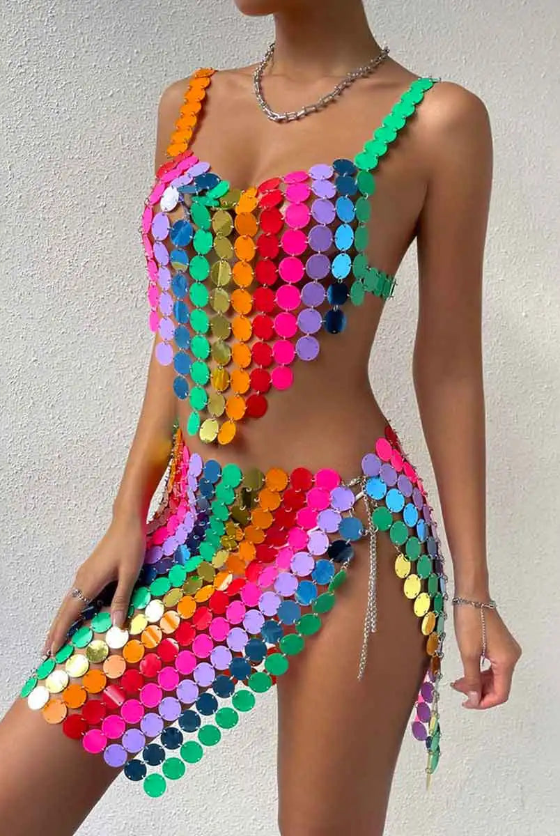 Rainbow Sequin Skirt Set