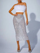 Feather Tube Top & Sequin Skirt