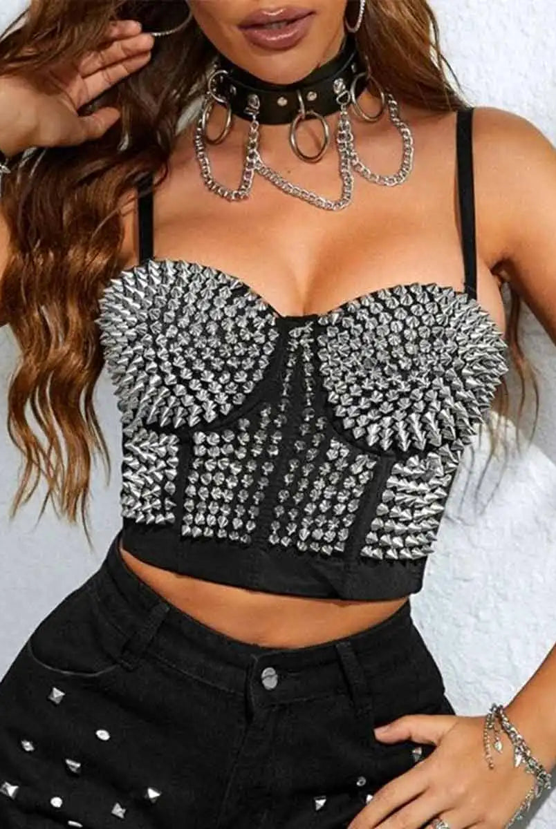 Black Punk Rhinestone Bustier Top