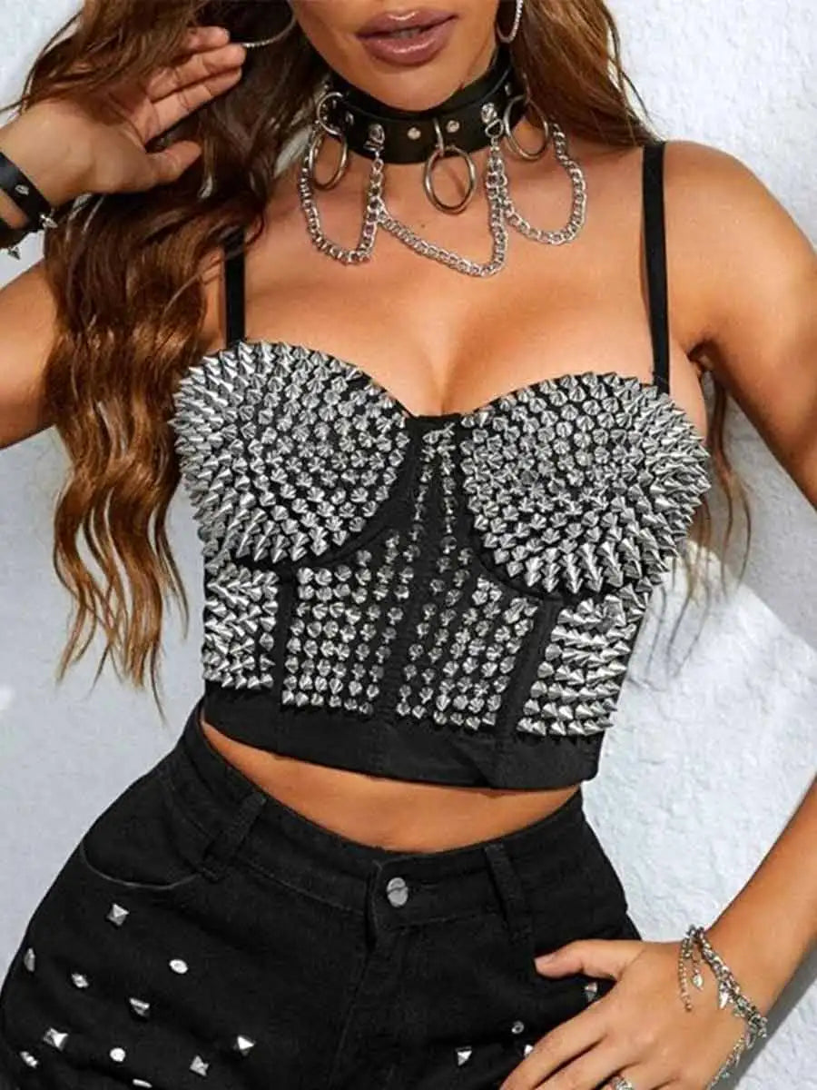 Black Punk Rhinestone Bustier Top