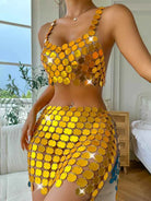 gold sequin skirt outfit set