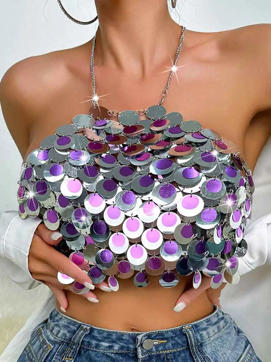 Silver Sequin Halter Top