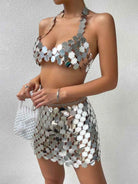 Silver Disco Mini Skirt Set