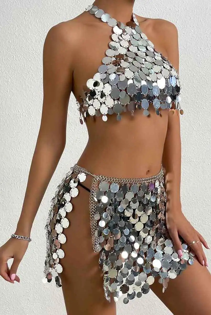 Dazzling Silver Sequin Set