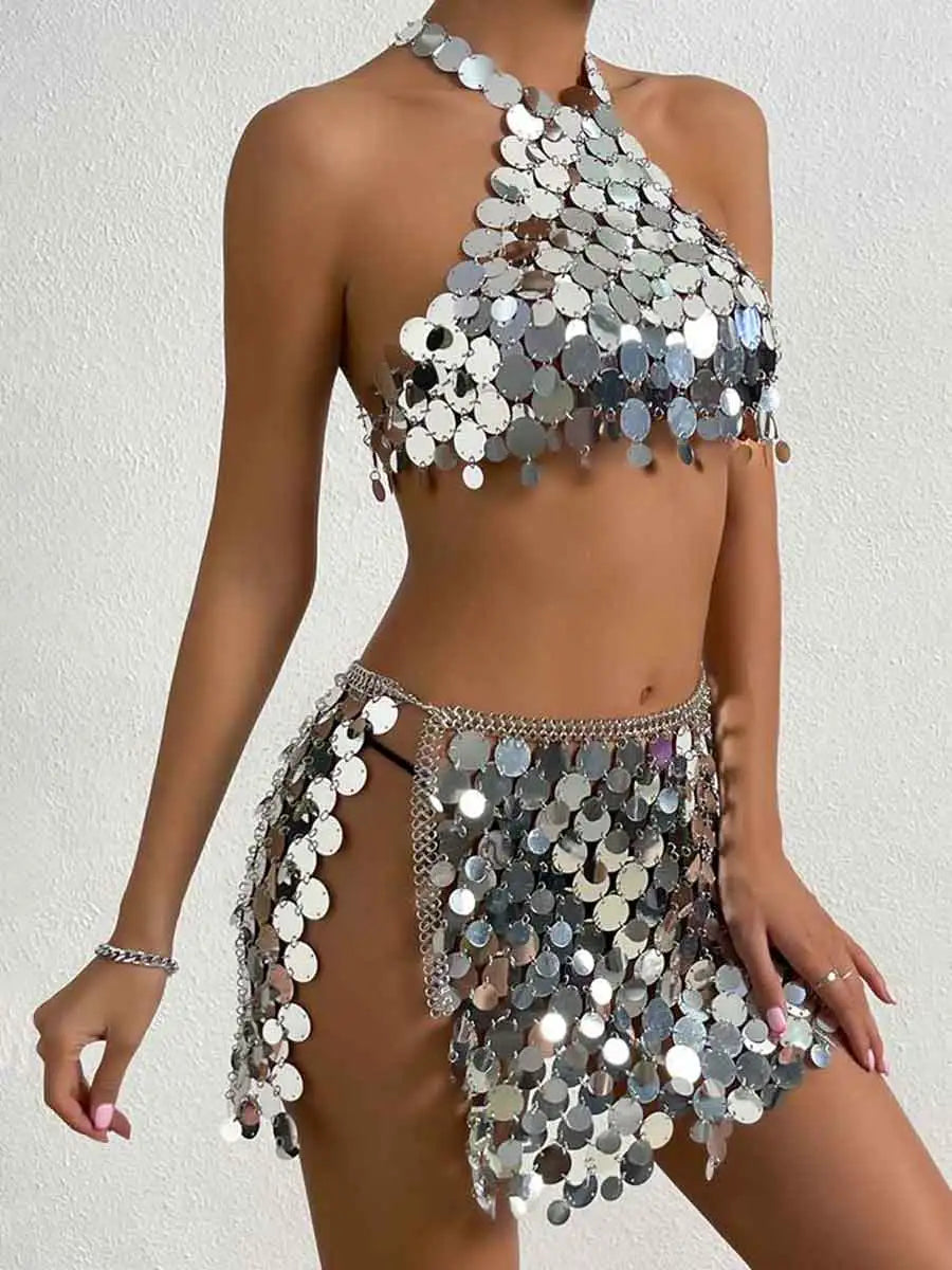 Dazzling Silver Sequin Set