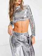 silver sequin pants suit