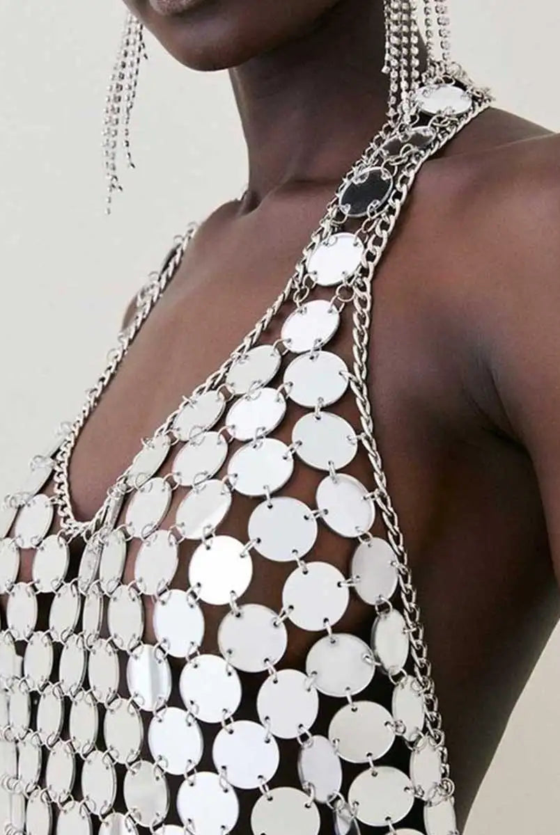 Silver Chainmail Sequin Mini Dress