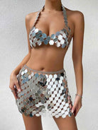 Silver Disco Bra Top & Skirt Set
