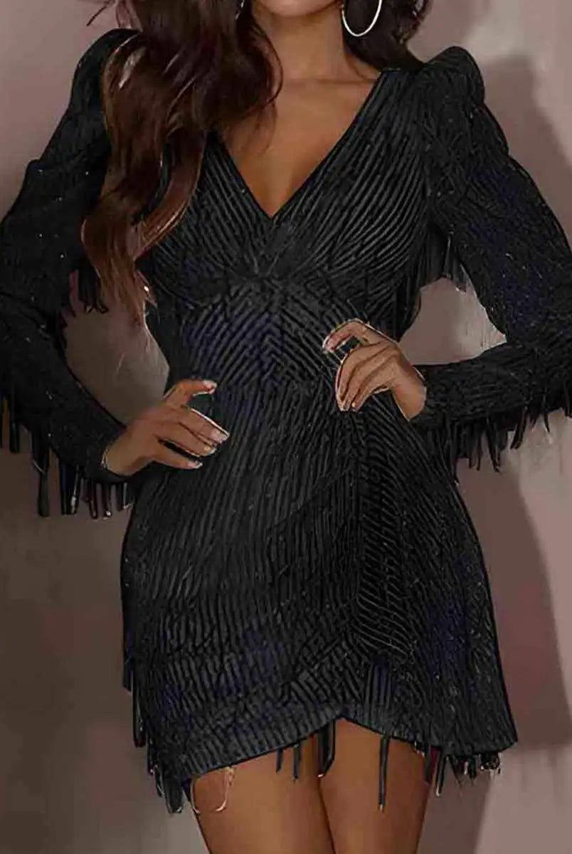 Fringed Sequin Mini Dress