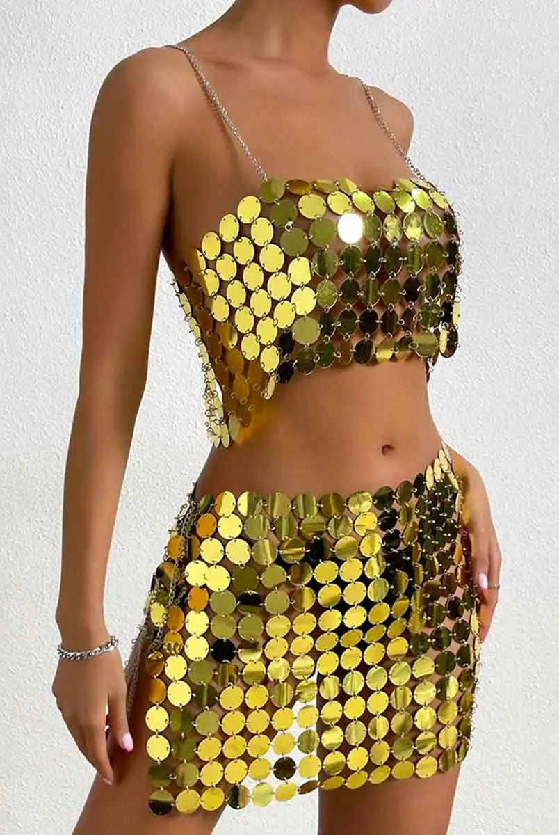 Gold Sequin Top & Skirt