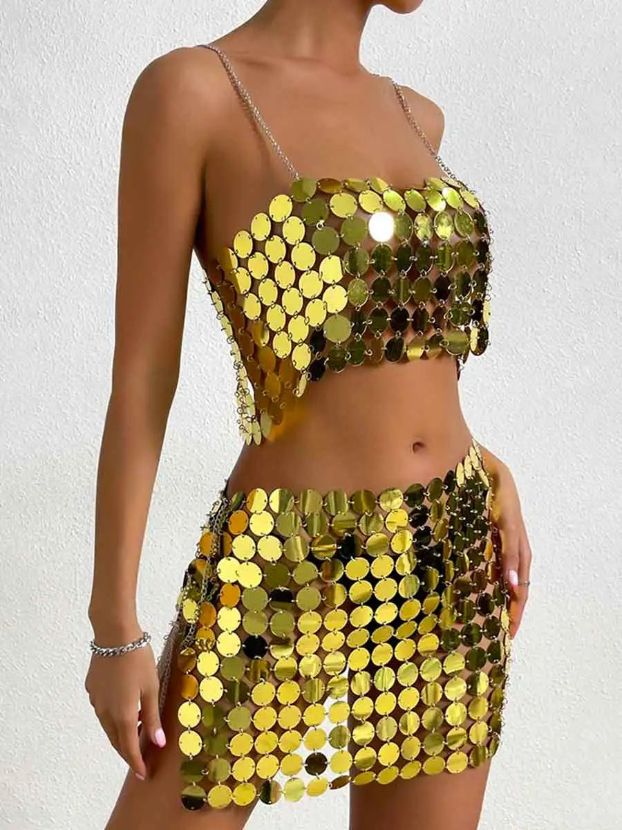 Gold Sequin Top & Skirt