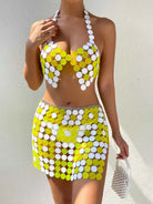 Yellow Sequin Bra Top & Skirt