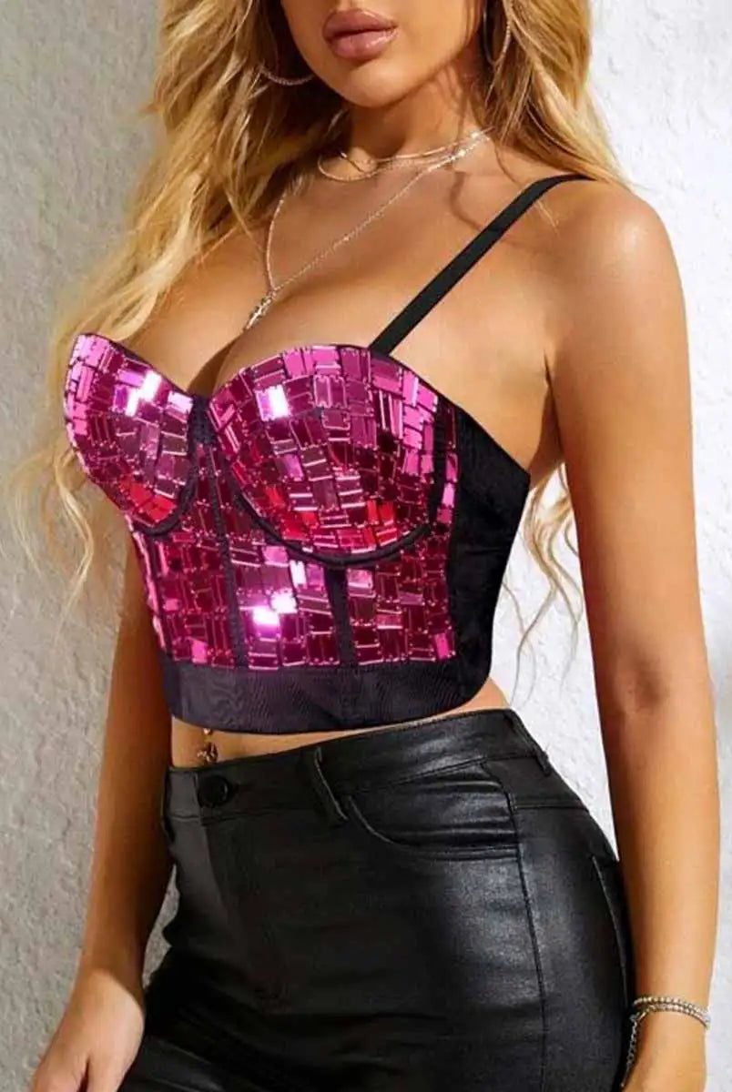 Pink Rhinestone Corset Top with Suspenders