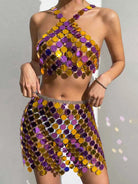 Purple Gold Sequin Mini Skirt Set