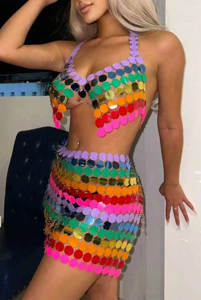 Rainbow Sequin Two-Piece Set
