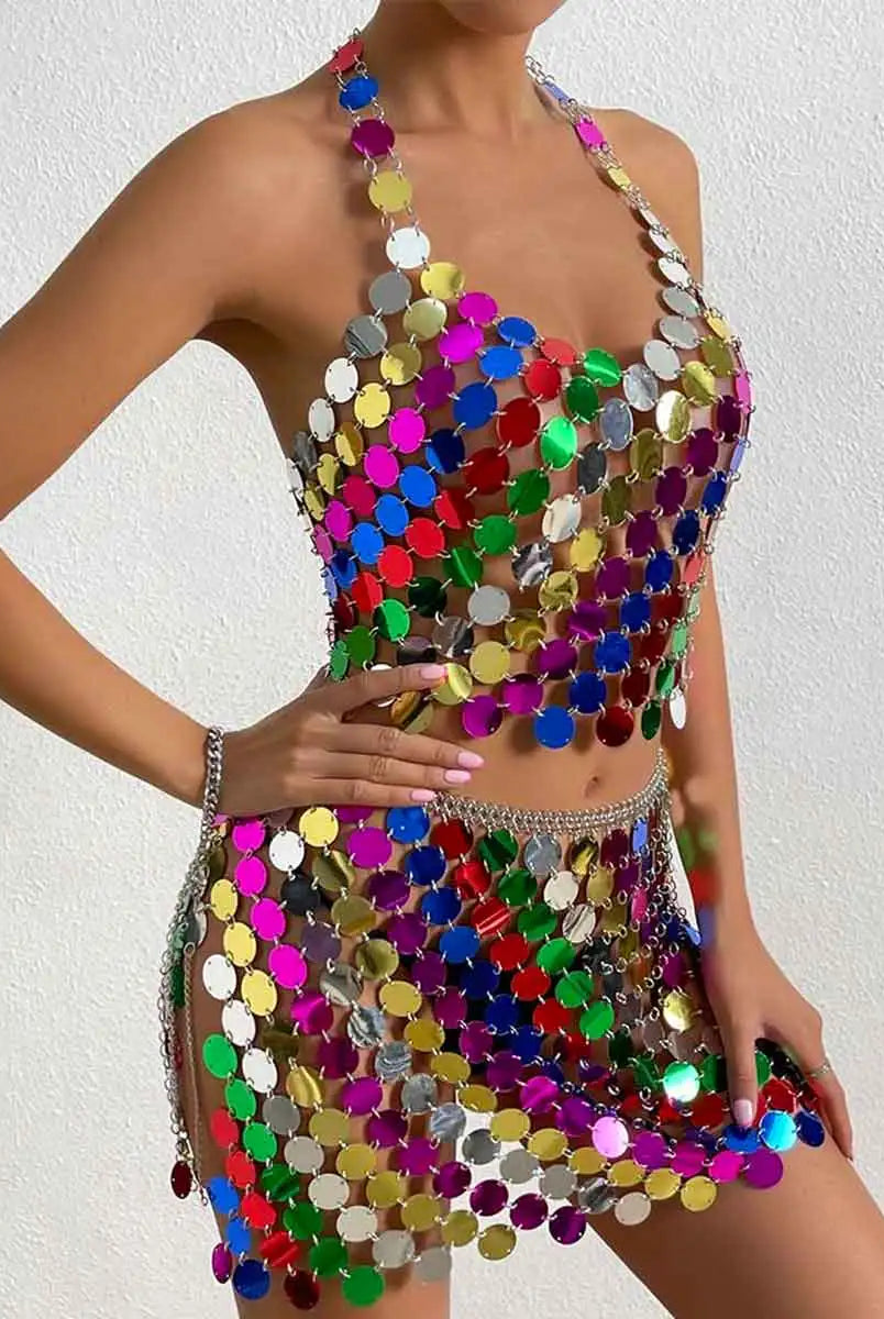 rainbow sequin skirt set