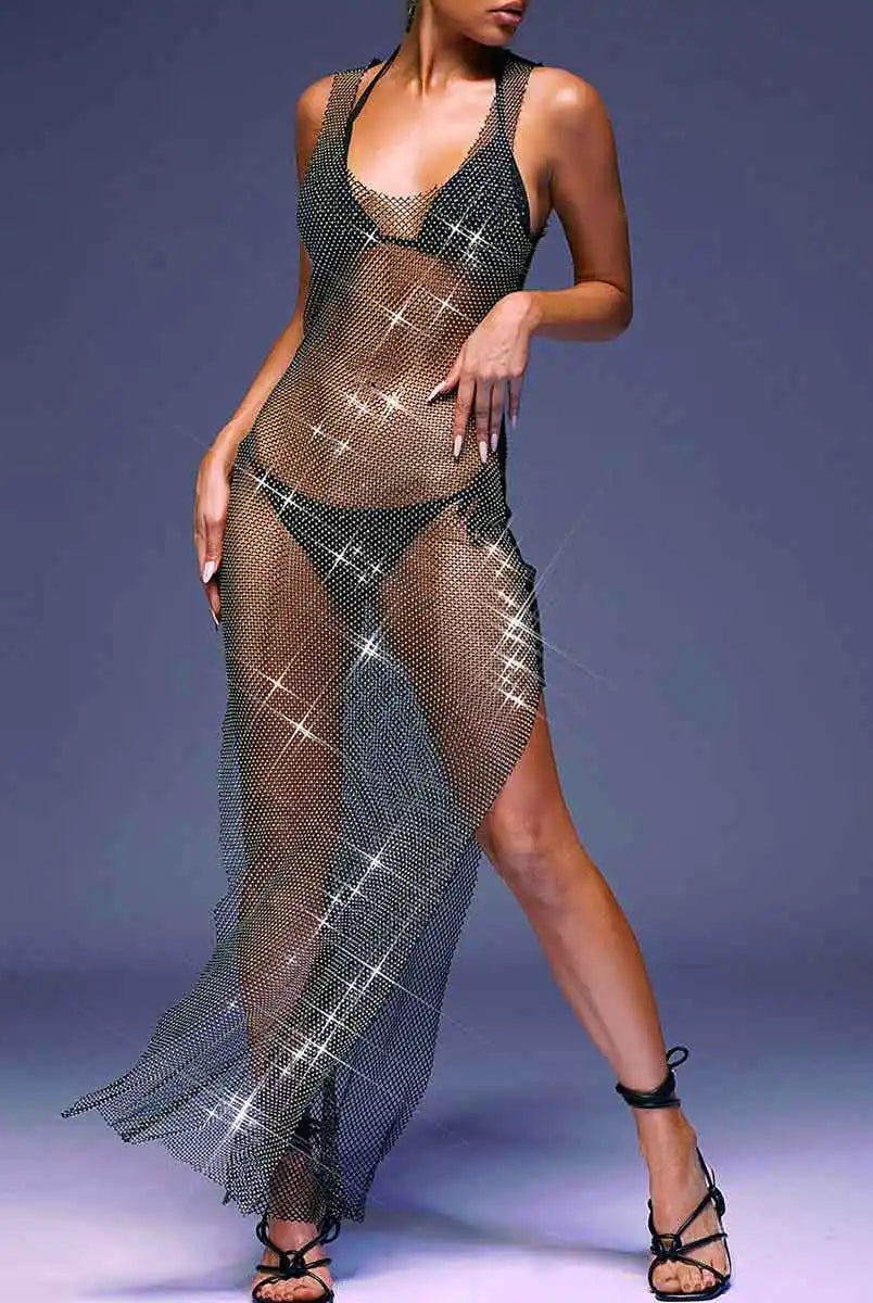 High Slit Rhinestone Gown