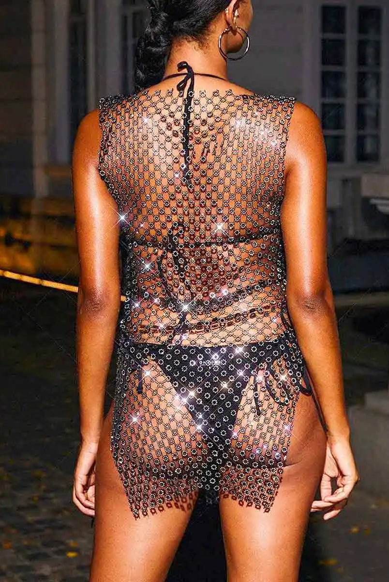Rhinestone Slit Party Dress